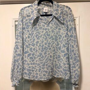 CAbi Sheer Blouse with Blue Animal Print